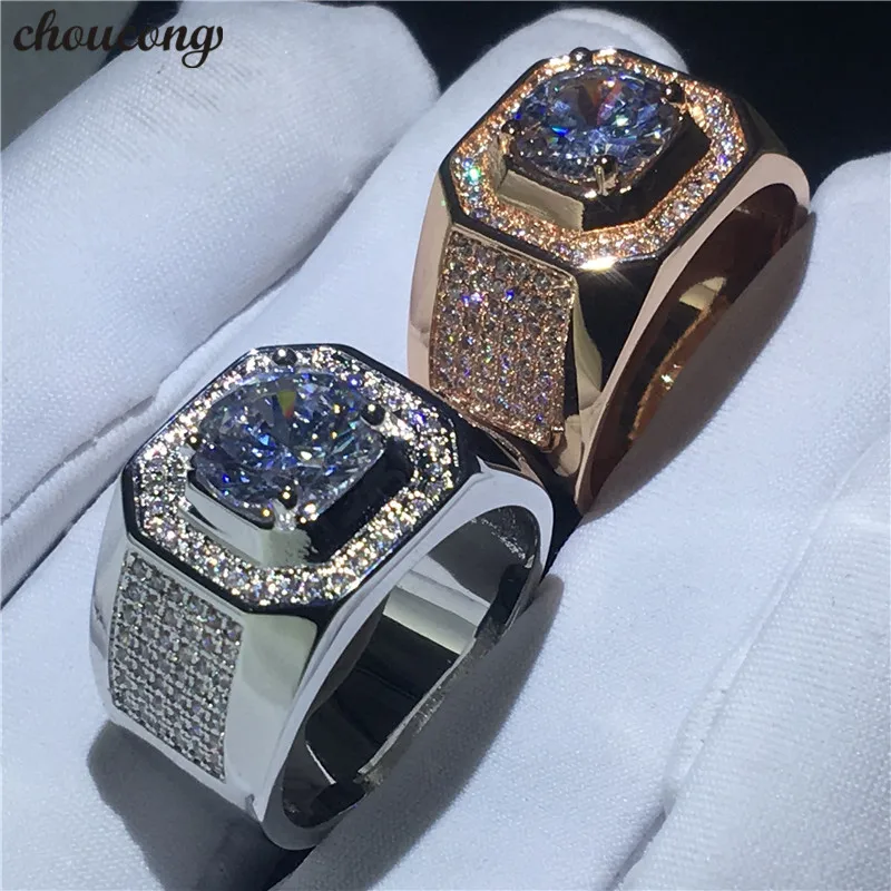 Choucong solitaire мужское кольцо, 3ct, прозрачное, 5А, циркон, cz, розовое, белое золото, заполнено, обручальное кольцо, кольца для мужчин, ювелирные изделия на палец