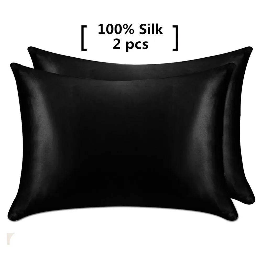 

31 1 Pair 100% Mulberry Silk Pillowcase with Hidden Zipper Nature Pillow Case for Healthy Standard Queen King Free Shipping