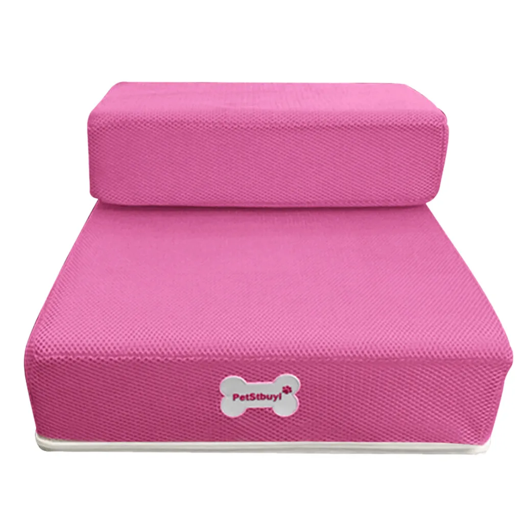 Pink Кровать для питомца, дышащая сетка, складная лестница для питомца, съемная лестница, пандус для собаки, 2 ступеньки, лестница для маленьких собак, щенков, кошек, домик, подушка - Цвет: Pink