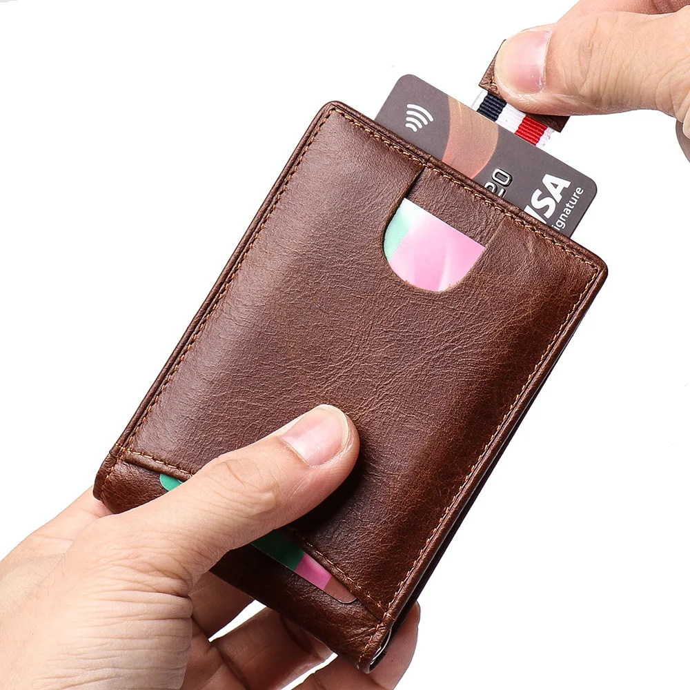 Тонкий кожаный кошелек с блокировкой RFID держатель для кредитных карт чехол денег