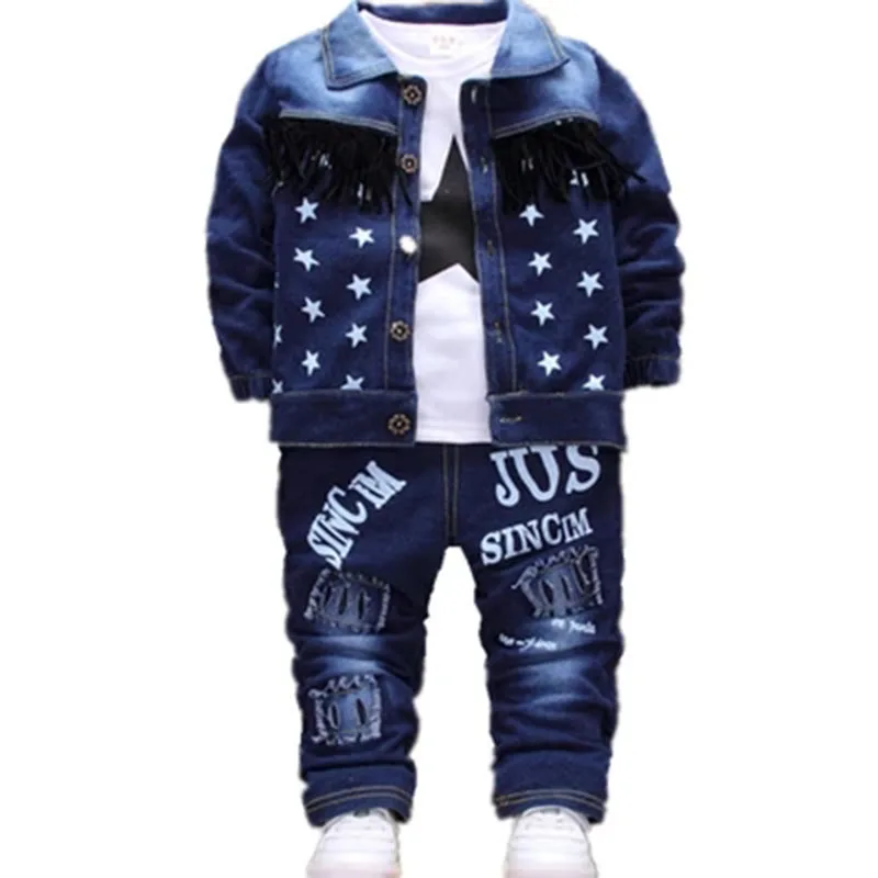 3pcs Cotton Letter Stars Jacket+T-Shirt+Jeans Autumn Winter Infant Overalls Baby Boys Clothing sets Newborn Formal suit |