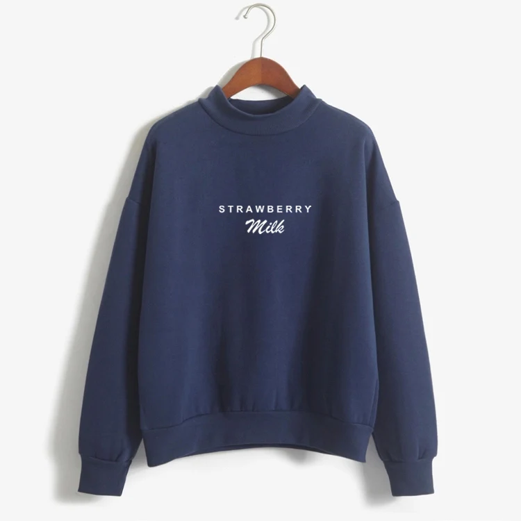 navy Осенне-зимние женские толстовки с капюшоном Kawaii, клубничное молоко, с буквенным принтом, Harajuku, толстовка с длинными рукавами для девочек, флисовый пуловер с воротником под горло - Цвет: navy