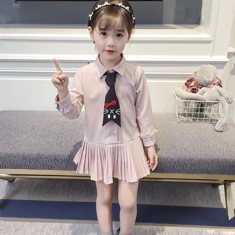 Children Girls Long Sleeve Pleated Dress Girl Princess Chiffon Shirt Preppy Style School Costume | Детская одежда и обувь