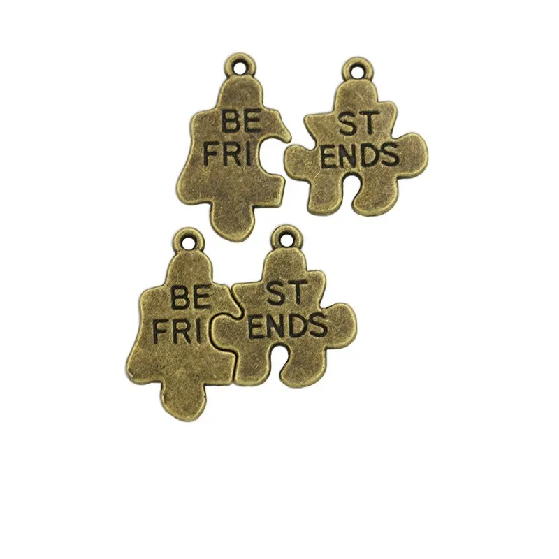

5sets Antique Bronze Plated Best Friends Puzzle Charms Pendants for Necklace Jewelry Making DIY Handmade Craft 22x17mm