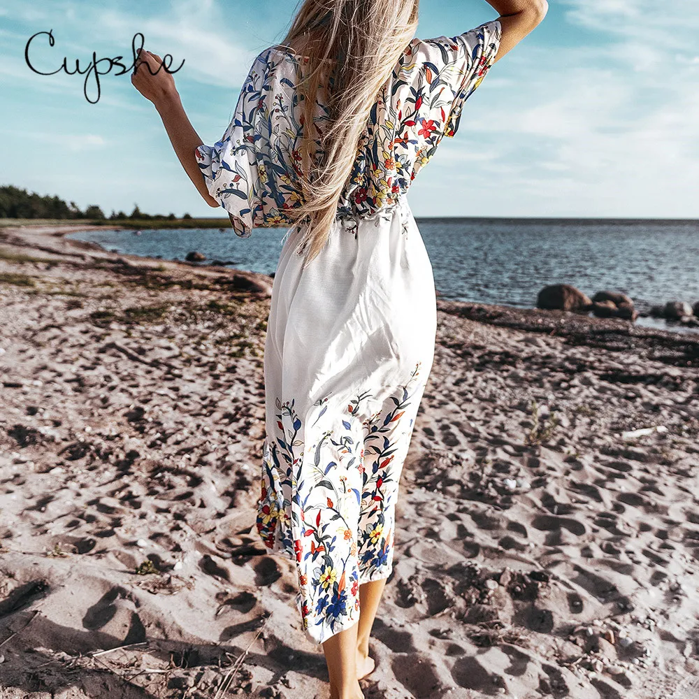 CUPSHE женское платье миди с цветочным принтом спереди открытые длинные Купальники