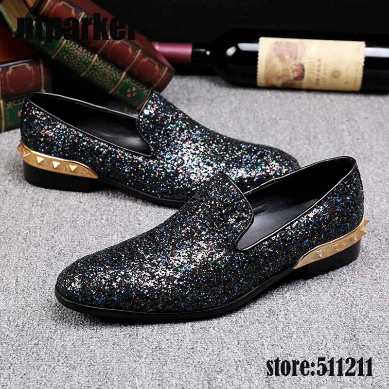 ntparker brand men italian Style leather shoes dress Pointed toe sapatos homens wedding Flats Black Blue Rhinestones | Обувь
