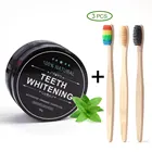 Отбеливающий порошок с древесным углем для зубов + бамбуковая зеркальная отбеливающая зубная щетка с древесным углем для гигиены зубов