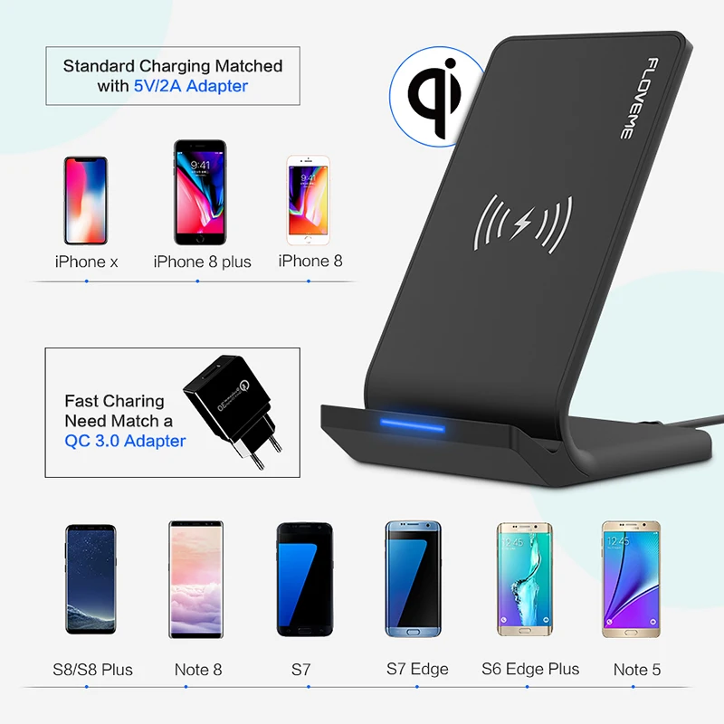 FLOVEME 10W Qi Wireless Charger For iPhone XR 7 8 X Xs Samsung Galaxy S10 Plus S8 S9 S7 Fast Charging Dock | Мобильные телефоны и