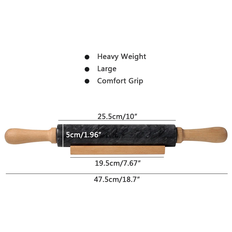 Deluxe Marble Stone Rolling Pin 18in with Wood Handles and base Baking & Pastry Tools (Gray/Black)|Скалки и кондитерские
