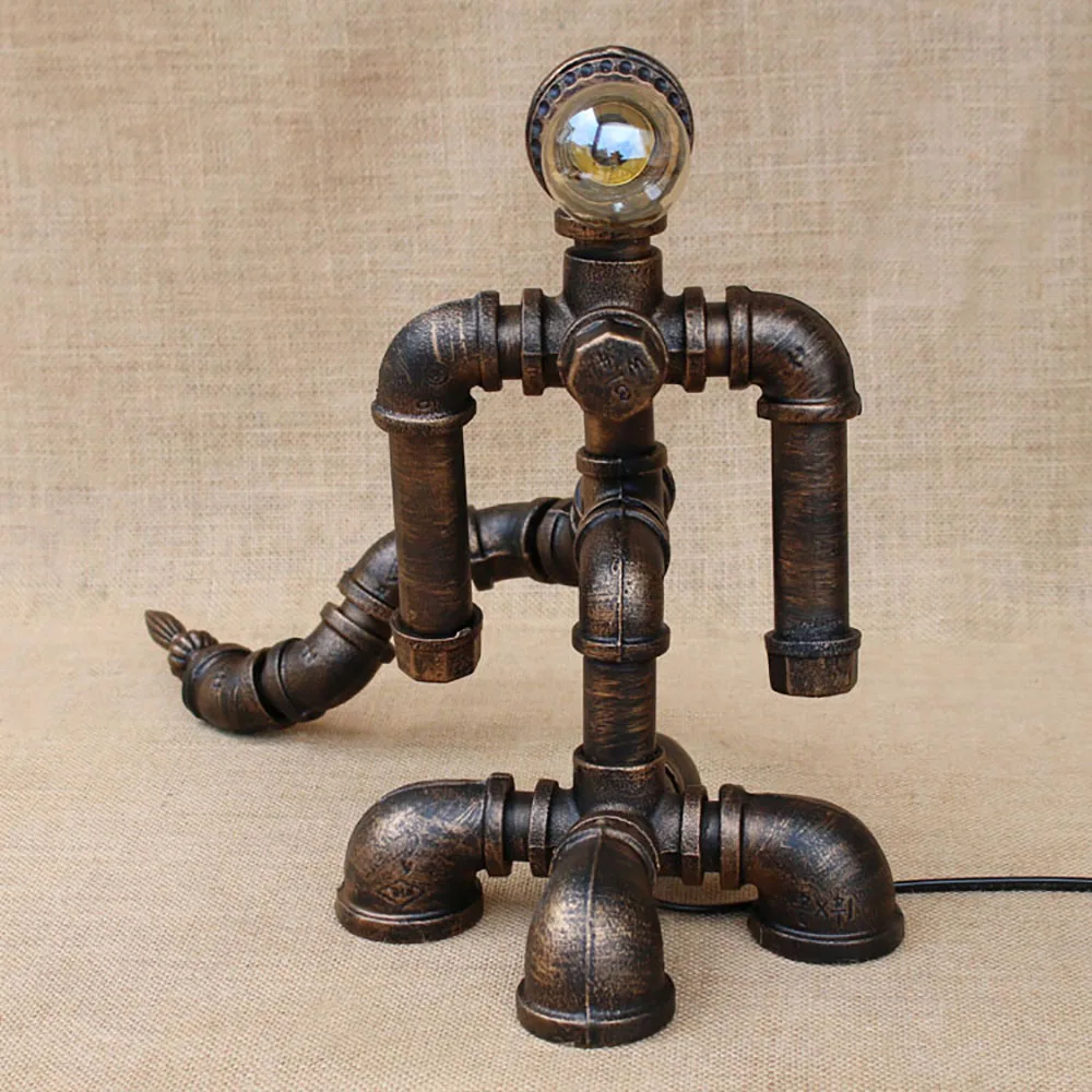 Современная черная мастерская арт деко робот настольная лампа e27 Блеск