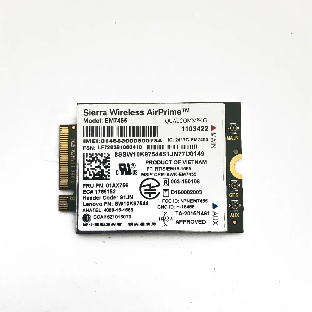 4G LTE WWAN Card Sierra Wireless Airprime EM7455 GOBI6000 FRU:01AX756 S1JN для Thinkpad P51 P71 T470 T570 X270 X1Carbon 5th| |