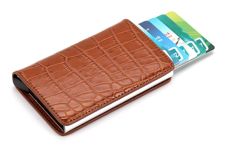 Новая мода мужской кожаный кредитный держатель для карт блокирующий RFID Алюминиевый Чехол для карт женский тонкий металлический короткий кошелек для мужчин