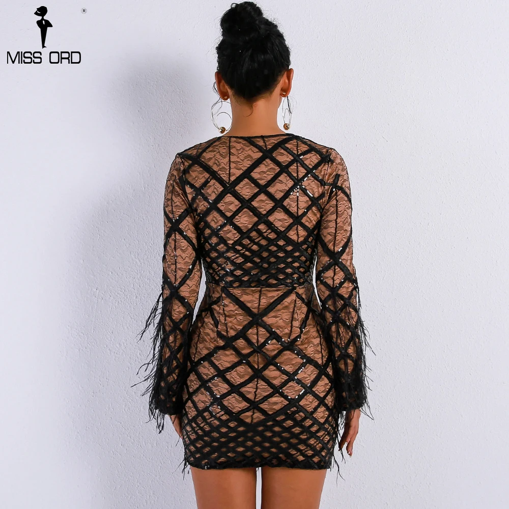 Missord 2019 для женщин Sexy Глубокий V с длинным рукавом платья кисточками женский