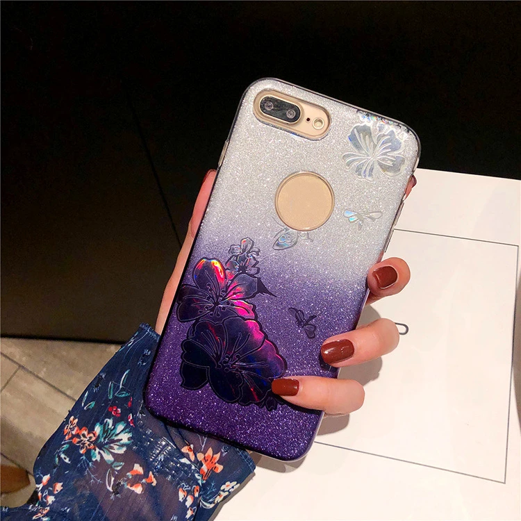 100% Оригинальный градиентный блестящий чехол для iphone X XR XS Max Aurora бабочка цветок 8 7 6