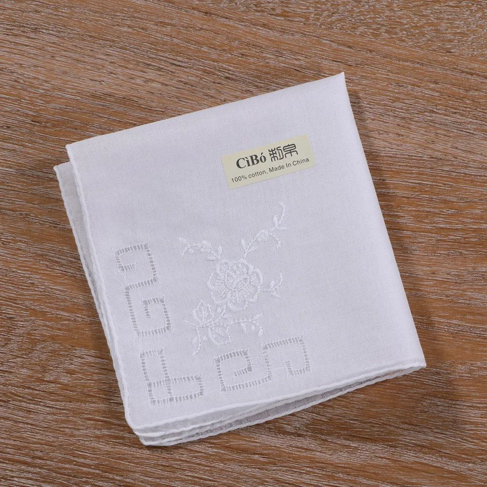 S012 : 1 шт. белый Хлопковый носовой платок ручной работы с вышивкой