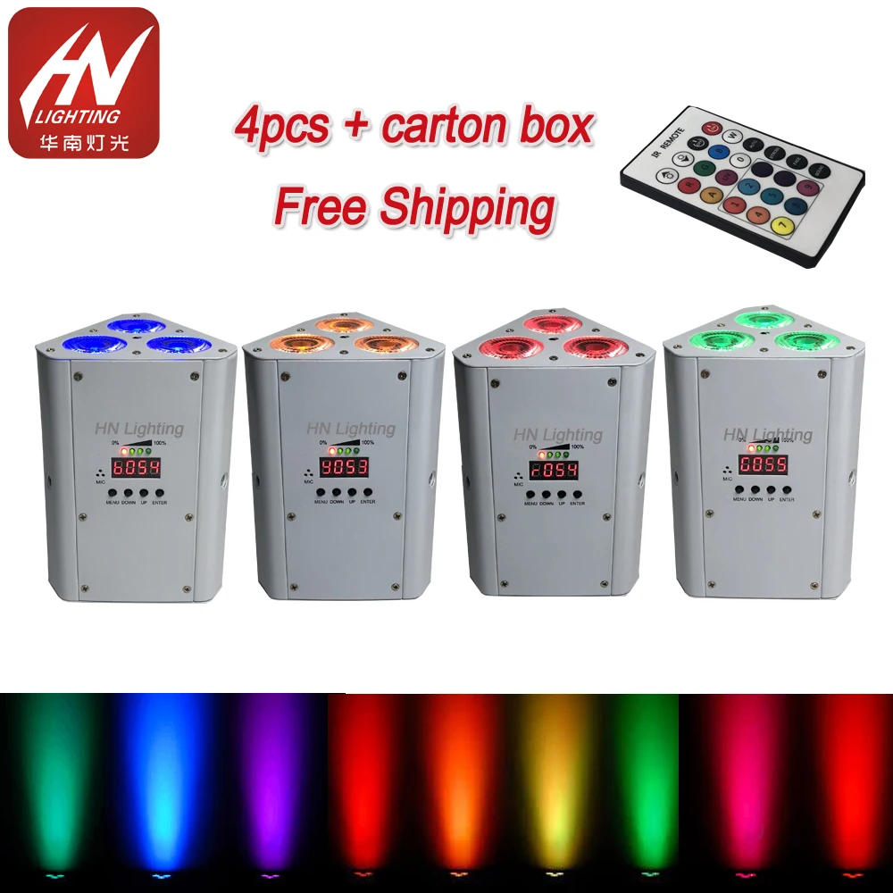 

4pcs DJ wedge uplights Wireless dmx 3*18w RGBWA UV 6in1 DMX512 Control Battery Power DJ Uplighting Par Lights