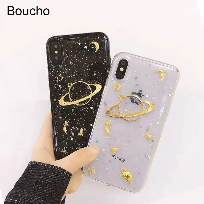 Чехол для iPhone X 6 s 7 8 Plus звездное небо космос планеты Ультратонкий Мягкий ТПУ чехол