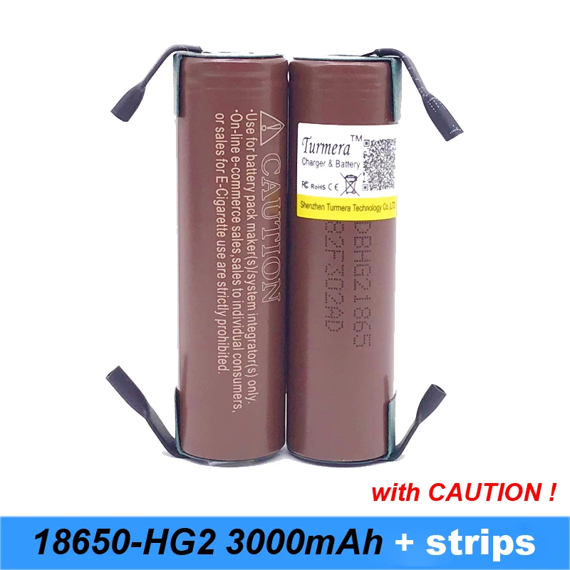 HG2 18650 3000mAh Батарея с толстыми сварными полосками 3,6 V разрядка 20 Ампер, предназначенная для блок питания для электронной сигареты батарея+ полоса
