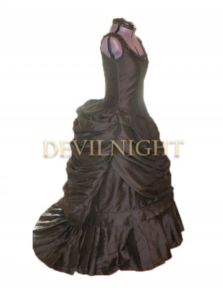 Черное готическое платье в викторианском стиле с длинными рукавами короткая