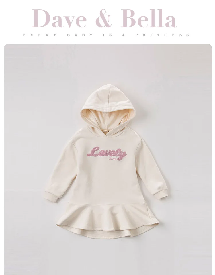 DBK8323 dave bella/платье с капюшоном для детей от 5 до 113 лет Детские платья высокого качества одежда с длинными рукавами для малышей брендовая одежда для детей
