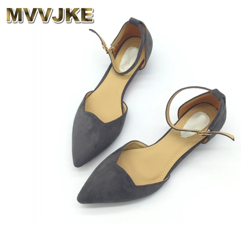 

MVVJKE Sexy Women Buckle Strap Low Heels Spring Autumn Pointed Toe Flock D'Orsay Heels Shoes For Woman Ladies Single