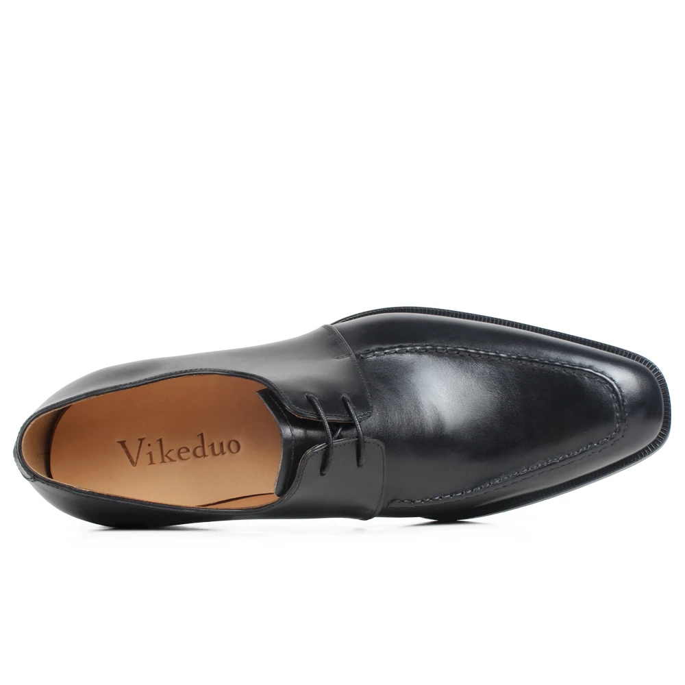 VIKEDUO Plain Black Square Toe Men Shoes Genuine Calf Leather Man Shoe Wedding Formal Dress Mans Footwear Handmade Derby Zapatos | Обувь