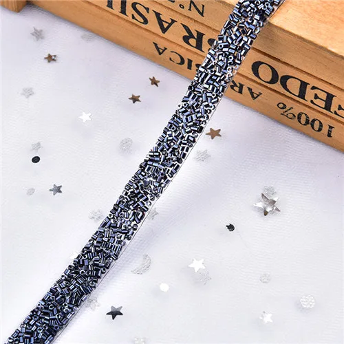 blue color 1cm width 2 ярда/партия, стразы, отделка 1 см/2,5 см, ширина, исправление, бисерная лента, стразы, цепочка, кристалл, окантовка, аппликация, Ffor, свадебное украшение, DiIY - Цвет: blue color 1cm width