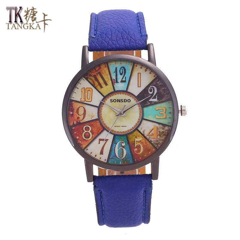 TANGKA Новые мужские и женские кожаные часы со стальным кольцом Ретро цифровой