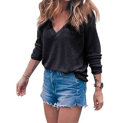 Женский пуловер с V образным вырезом свободный шифоновый топ длинным рукавом
