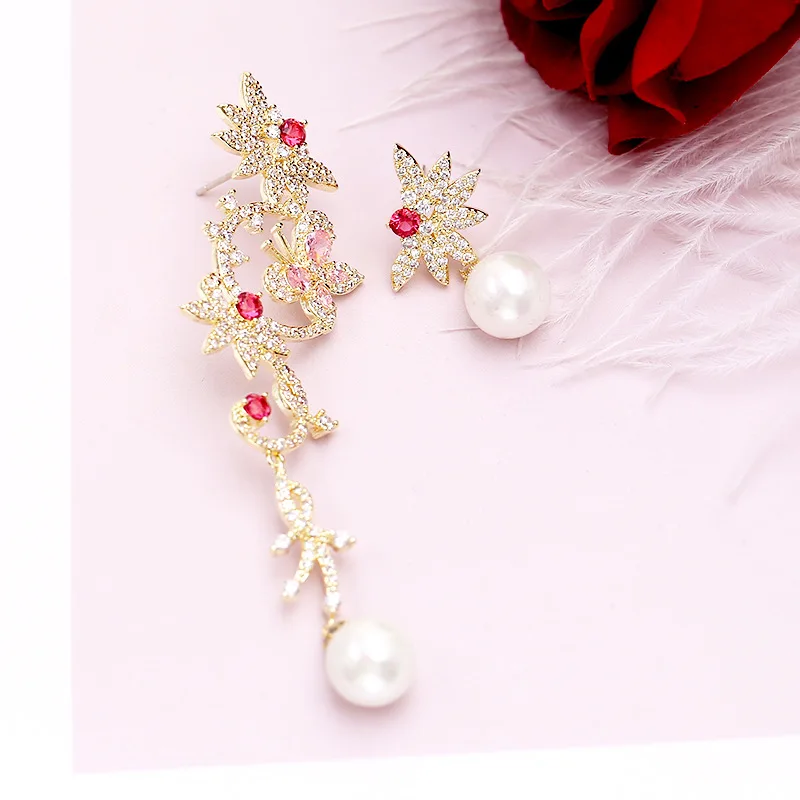 Женские асимметричные серьги подвески XE00155 длинные висячие с кубическим