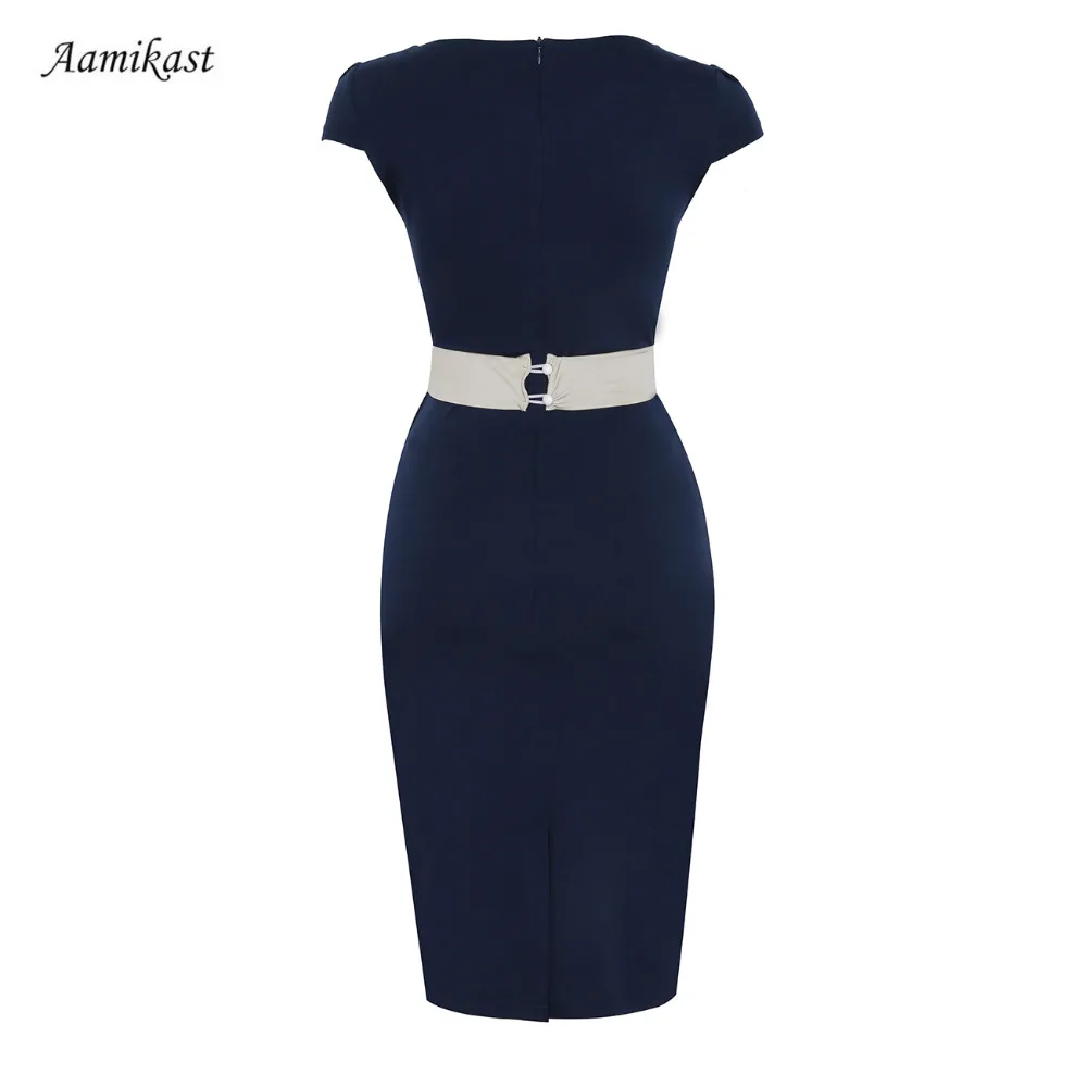 Женское платье-карандаш с круглым вырезом коротким рукавом и миди весна-лето |