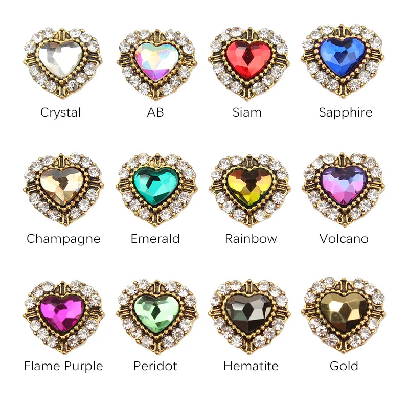 10Pcs Crystal Heart Shape Rhinestone 3d Nail Charms For Nail Art Decorations DIY Glitter Alloy Nails Tools Free Shipping