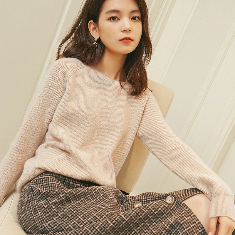 Зимние женские кашемировые шерстяные свитера с круглым вырезом JECH 2018