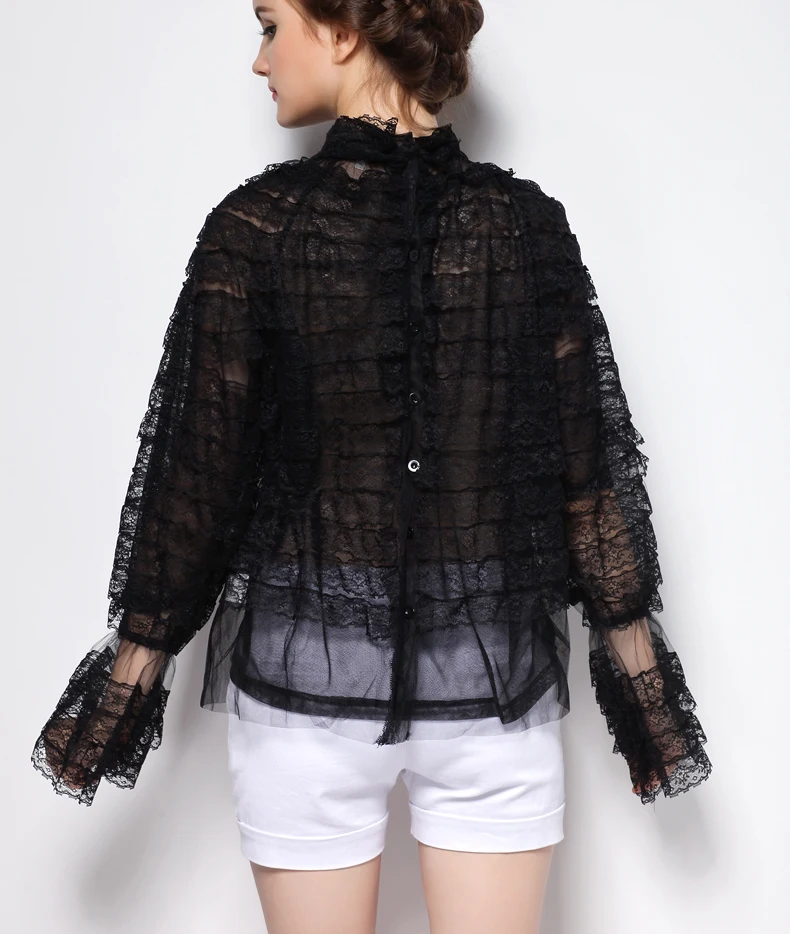 2018 новые весенние элегантные длинные расклешенные рукава женские кружевные