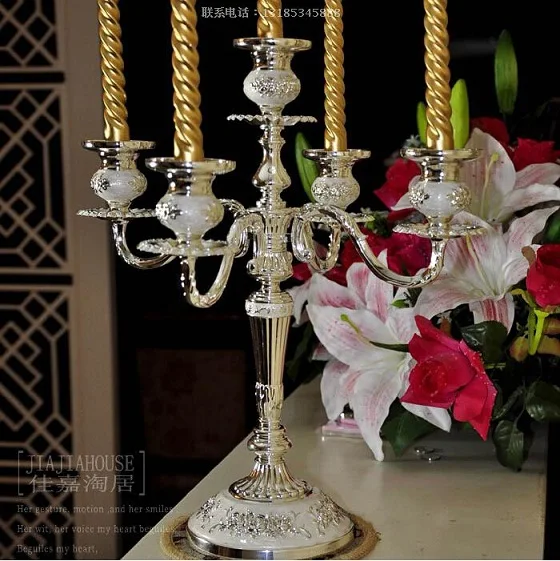 silver white 5arm Металл silverblack канделябры Подсвечник подставка для свечей для свадьбы Золотая свеча держатели для золотой декор дома ZT006 - Цвет: silver white