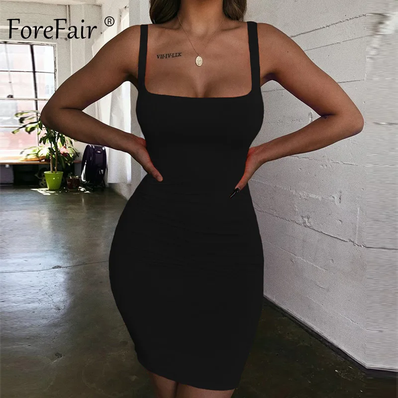 Forefair, сексуальное облегающее платье на бретельках, летнее, желтое, неоновое, зеленое, черное, оранжевое, элегантное, без рукавов, Мини Короткое платье для женщин