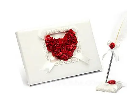 Атласная Романтика Роза Цветы Лепестки Свадьба Гостевая книга и ручка