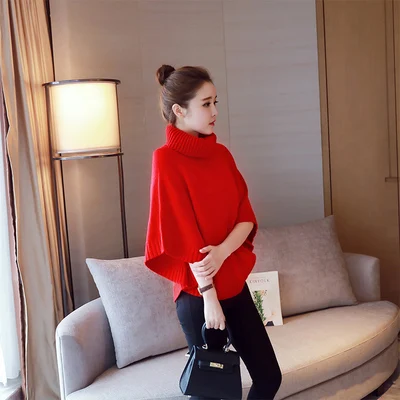 Cozimastarla New Womens Capes and Ponchoes Shawl Cape Coat Bat Sleeve Turtleneck Sweater Loose Autumn Winter Cloak Plus Size | Женская