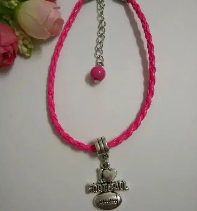 I love Football Glass Bead Charm Mix PU Leather Cords Protection Good Luck Bracelets&ampBangle DIY Jewelry | Украшения и