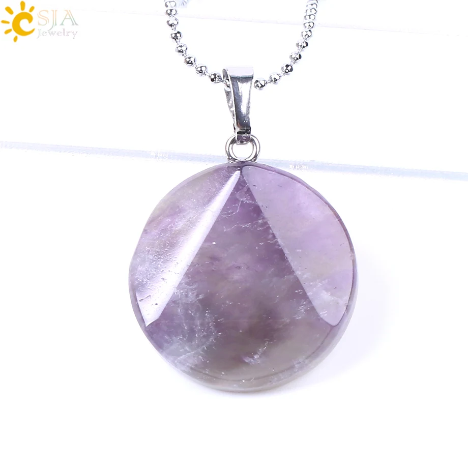 Amethyst Chain CSJA, новинка, Модный кулон из натурального камня, шестигранное ожерелье с большим спутником, многогранный кварцевый кристалл, бусина для мужчин и женщин, ювелирные изделия F186 - Окраска металла: Amethyst Chain