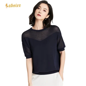 Женские вязаные пуловеры из ледяного шелка, Свободный Повседневный свитер, футболка, тонкие женские топы с рукавом летучая мышь и круглым вырезом в Корейском стиле XZ403