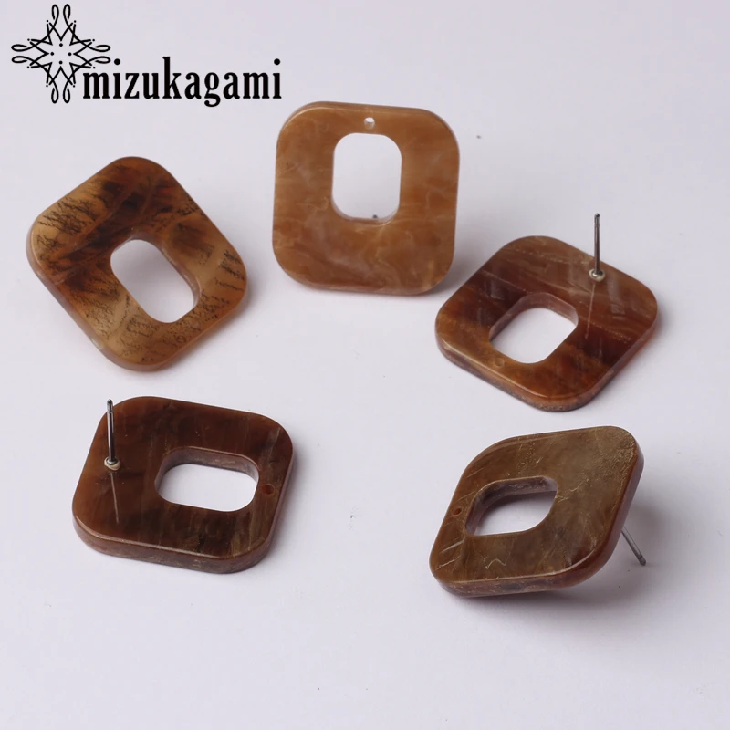 Acetic Acid Resin Hollow Geometry Brown Earrings Base Connectors 6pcs/lot For DIY Drop Earrings Jewelry Making Accessories badu wooden pattern acrylic earrings large geometry drops big dangle earrings hollowing acetic acid vintage fashion jewelry