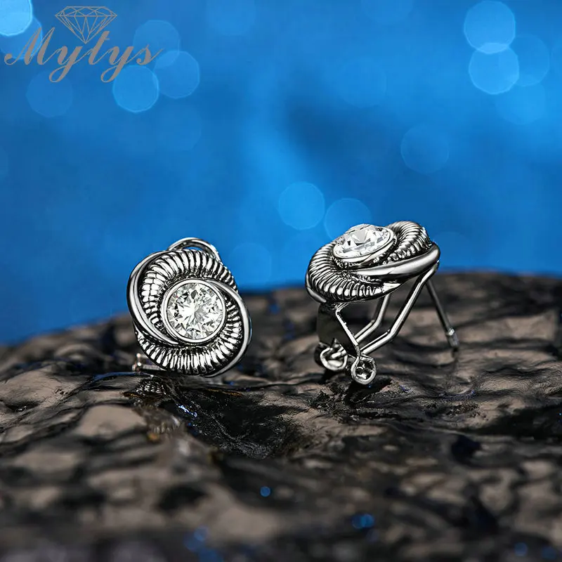 Модные серьги Mytys винтовые круглые серьги-гвоздики для женщин Кристальное сердце
