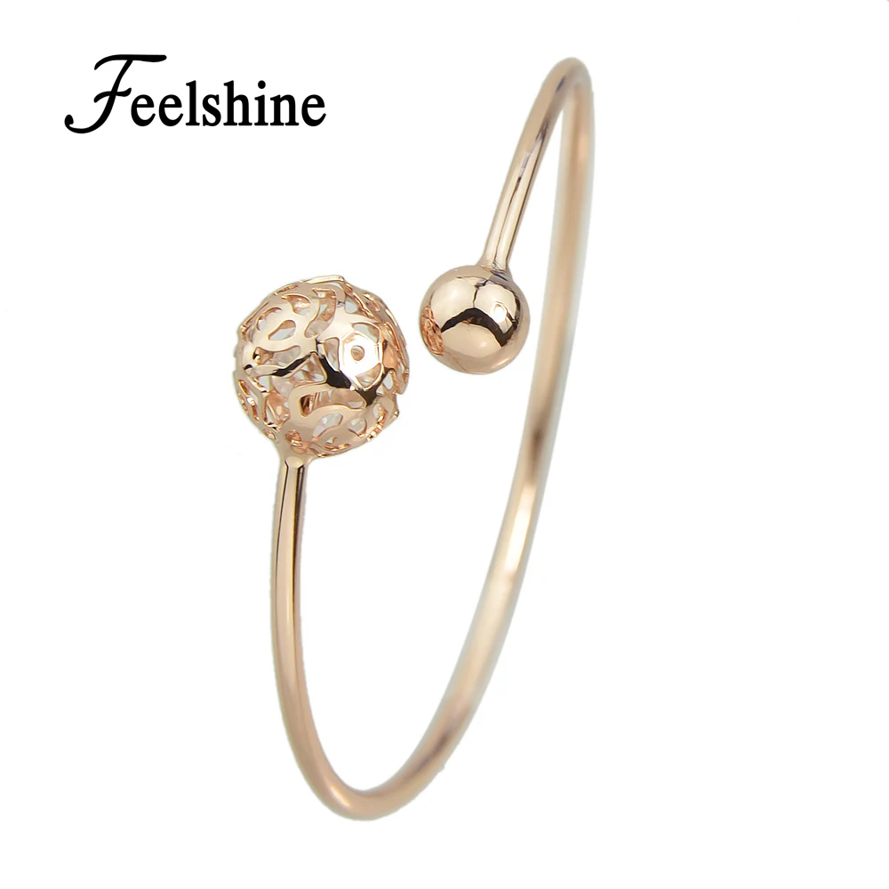 Feelshine Rose Gold Silver Color With Rhinestone Hollow Out Pattern Ball Shape Open Cuff Bracelets Bangles For Women Jewelry | Украшения и