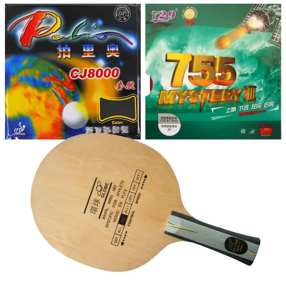 Pro Table Tennis PingPong Combo Racket Globe 583 with 729 Mystery III 755 and Palio CJ8000 36-38degree Long Shakehand FL