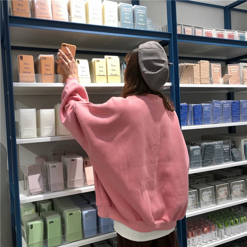 Женские толстовки Harajuku толстый Ulzzang бархатный Повседневный свитер с буквенным принтом для девочек в винтажном стиле Kawaii Милый джемпер для женщин