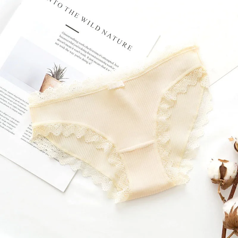 Sexy Lace Panties Women's Cotton Ultra Soft Briefs Bikini Seamless Cute Bow Girls Briefs Soft Comfort Lingerie Fashion Women - Color: 1