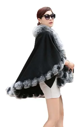 Женский настоящий кашемировый бренд Fox Fur Trim накидка/пальто/верхняя одежда/вечерние свадебные зимние 4 цвета
