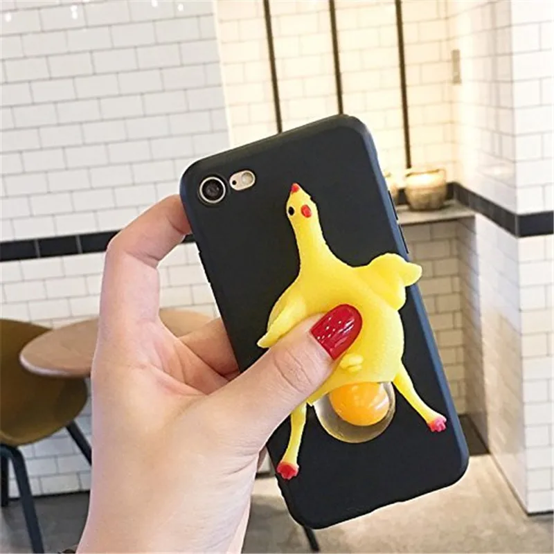 1Pcs For iPhone X Funny Chicken Lay Egg Relax Poke Squishy Phone Case 6 6s 7 8plus Back Cover for XR XSMAX |