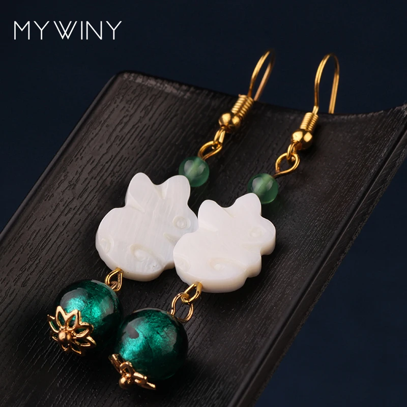 MYWINY этнические розовые белые серьги-подвески в виде ракушки кролика для женщин